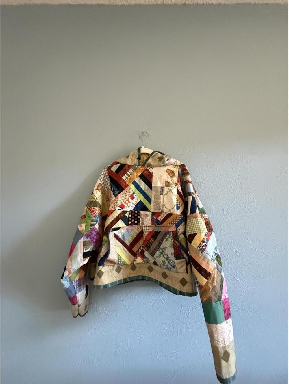 Handmade custom multicolor zigzag scrap quilt hoodie sweatshirt